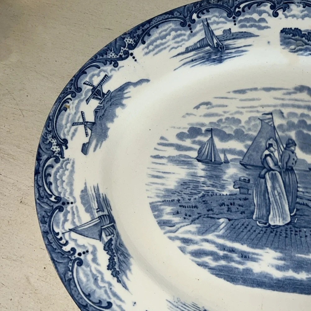 Antique Wedgwood Hague England blue delft Holland Dutch windmill platter